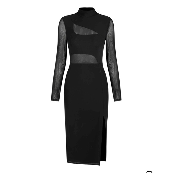 Cider Dresses & Skirts - Mock Neck Sheer Slit Midi Dress
